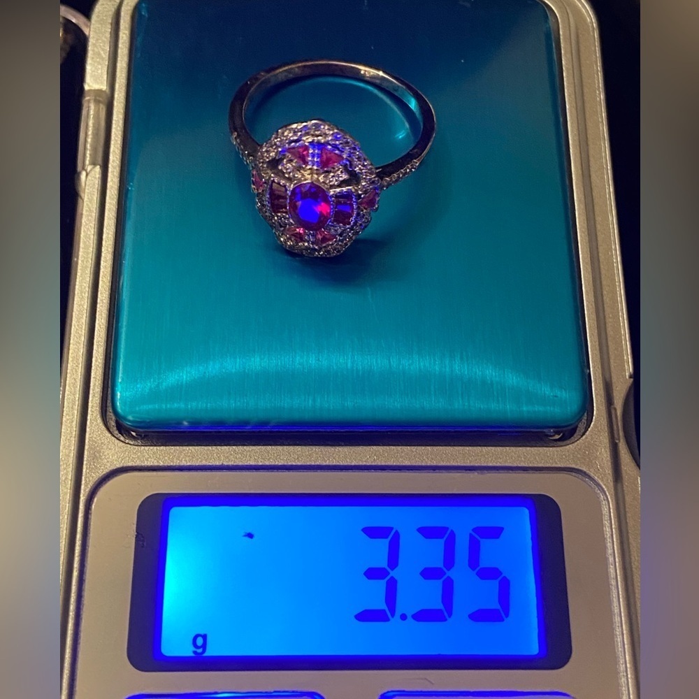 Vintage Art Deco Style Oval Ruby Lab Created Diamond Sterling Silver Ring 9.75 - Picture 11 of 12